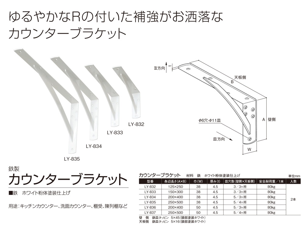 サヌキ カウンターブラケット LS-734 250×500×38 ステンレス - 4