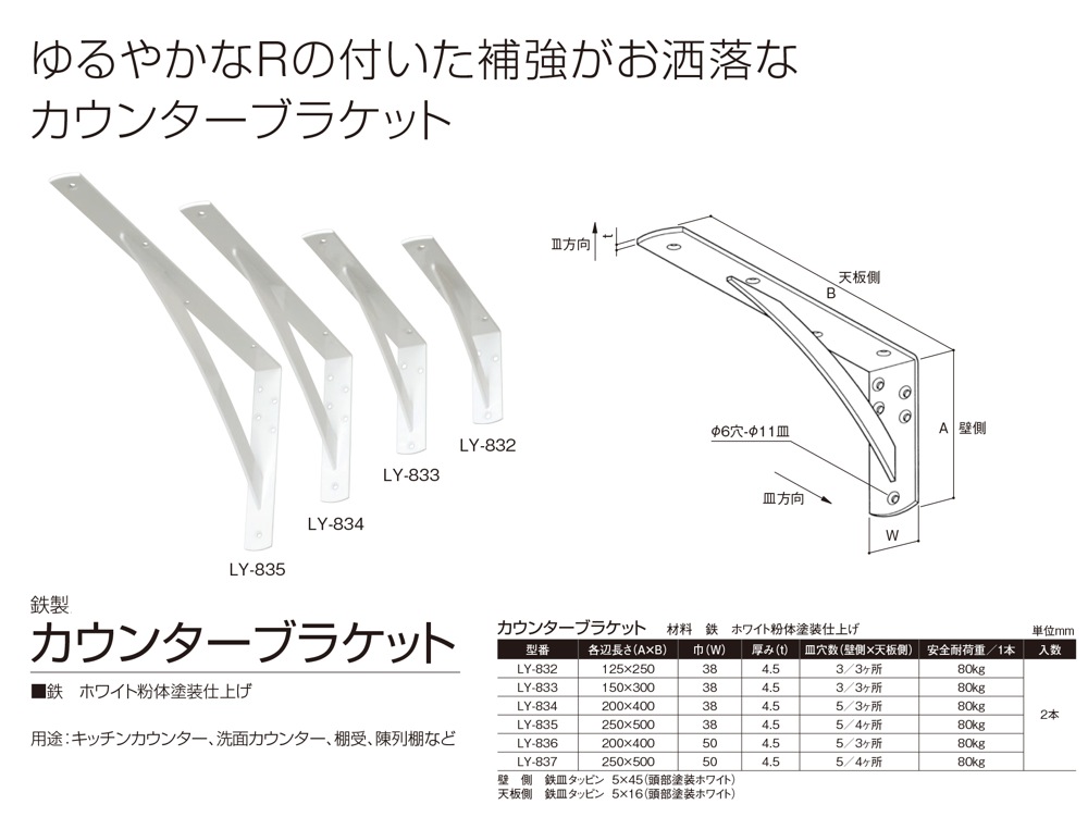 トレンド カウンターブラケット LY-835B 4.5t×38×250×500 ブラック 1本 SPG