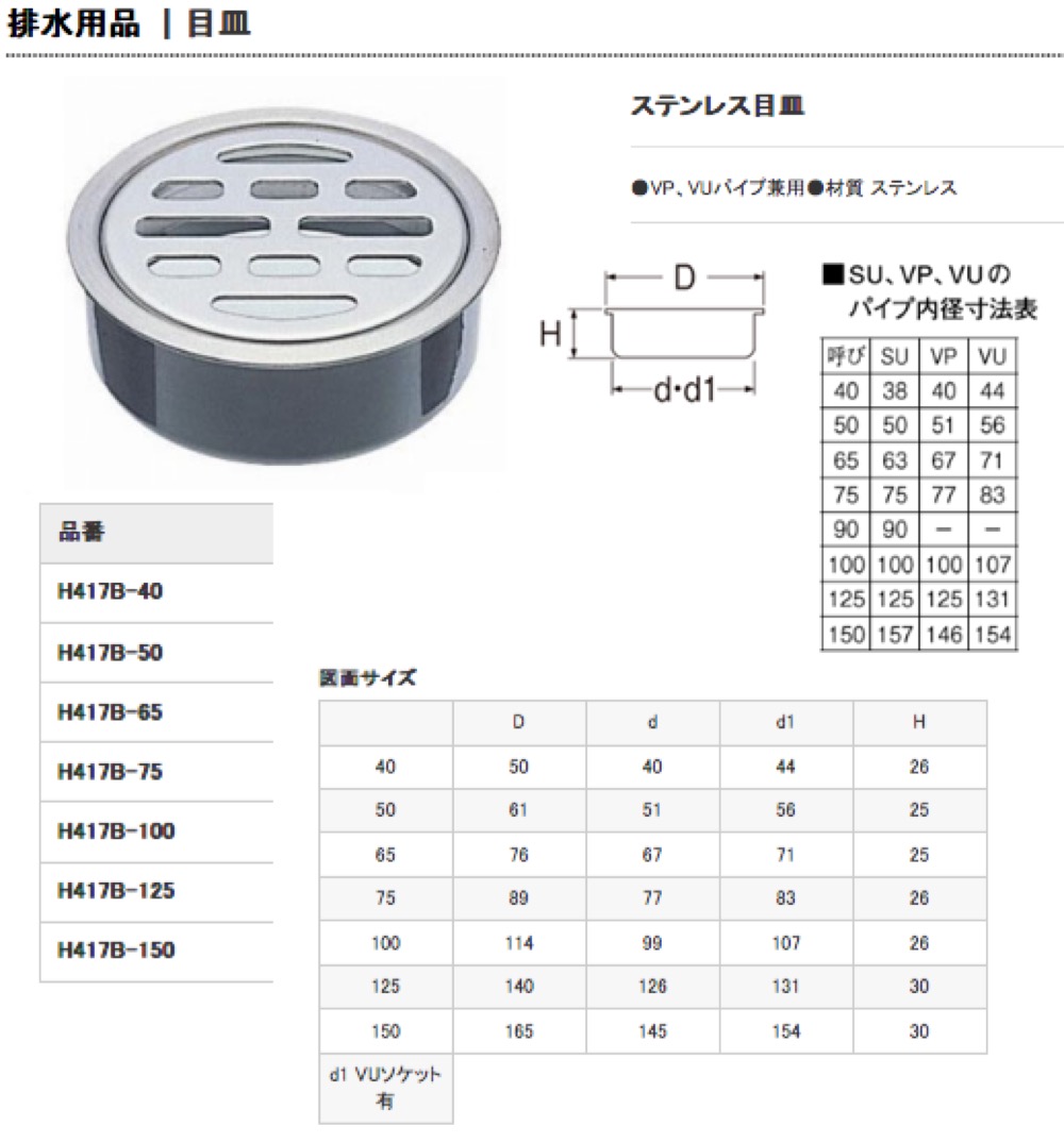 SANEI VU・VPパイプ兼用目皿呼び150配管用 H410B-150 - 4