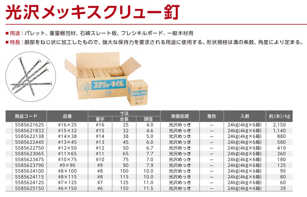 溶融亜鉛メッキ釘 取り寄せ品 #14×32 ４kg×６箱入り レビュー高評価の商品！ DIY、工具