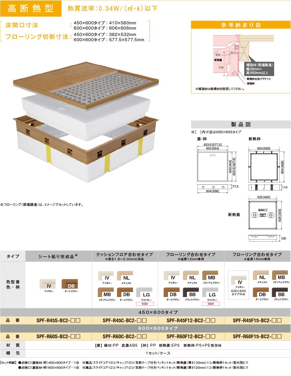 Joto(ジョートー)【高気密型床下点検口(高断熱型) 450×600】SPF-R45C-BC2-IV(クッションフロア合わせ)~他