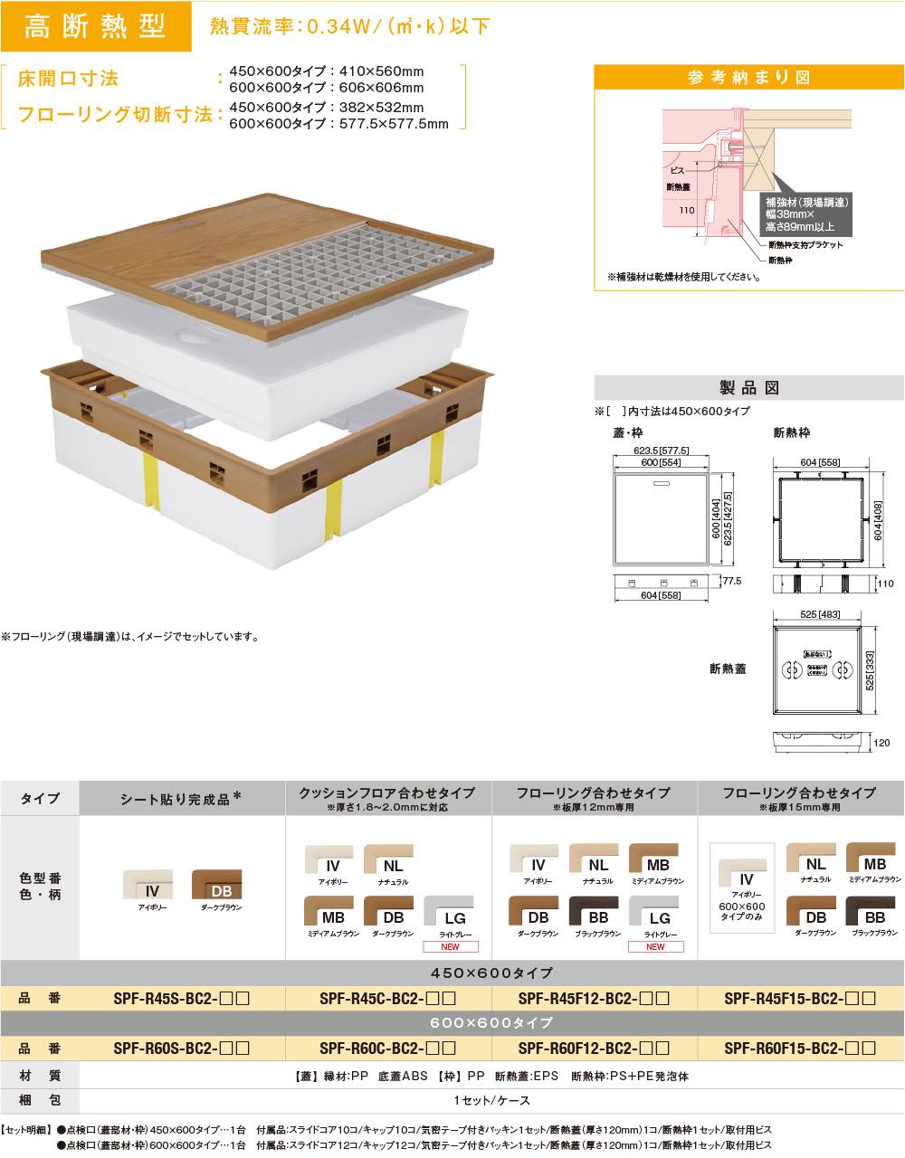 Joto(ジョートー)【高気密型床下点検口(高断熱型) 600×600】SPF-R60C-BC2-IV(クッションフロア合わせ)~他
