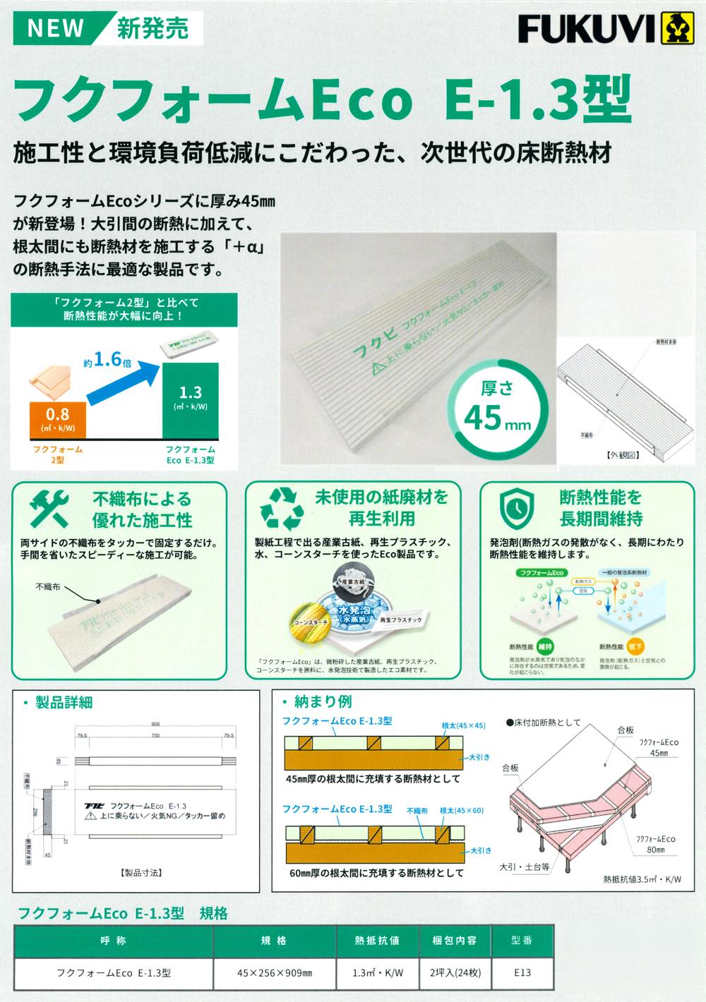 フクビ【フクフォームEco(根太間・大引間) E-1.3型】E-1.3型