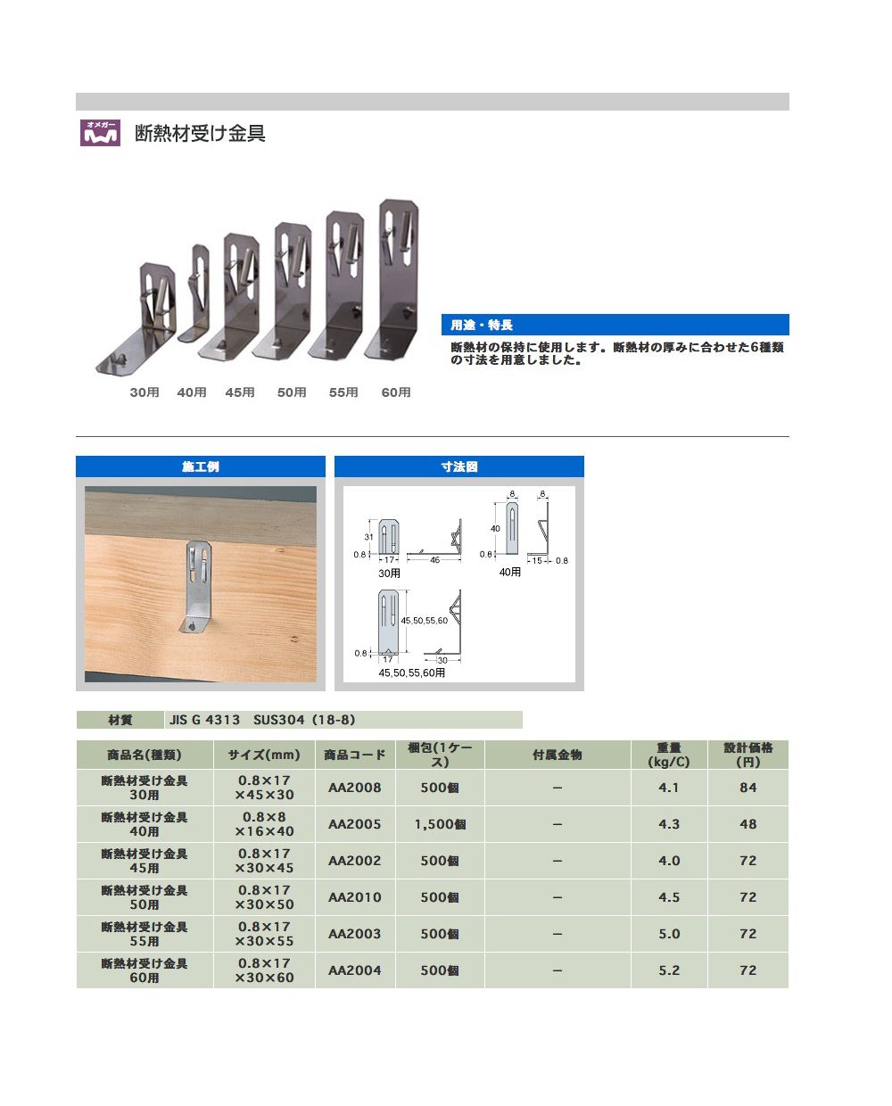 住宅建築資材と金物通販の【匠の一冊】 / タナカ【断熱材受け金具】30