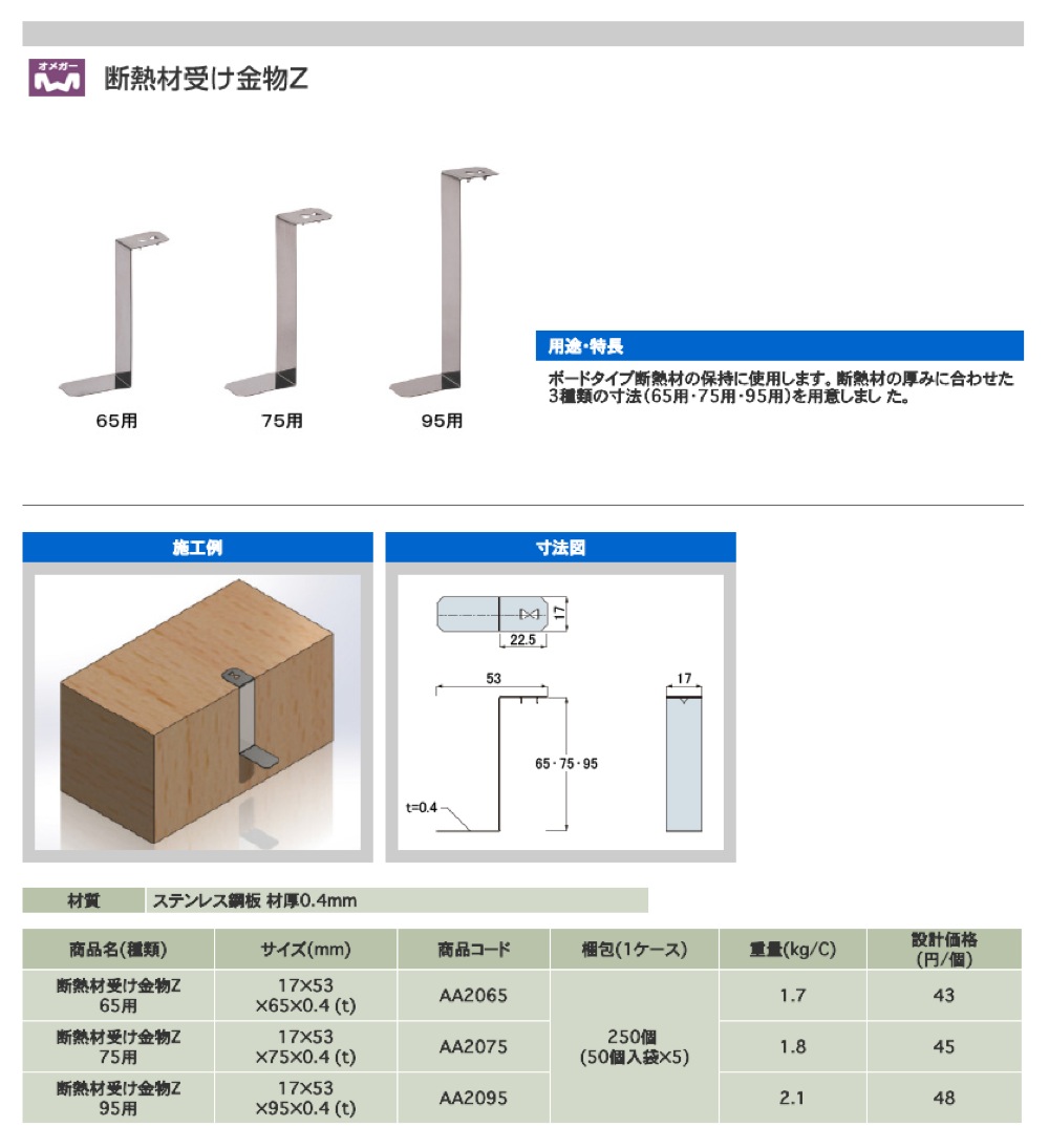 住宅建築資材と金物通販の【匠の一冊】 / タナカ【断熱材受け金物Z