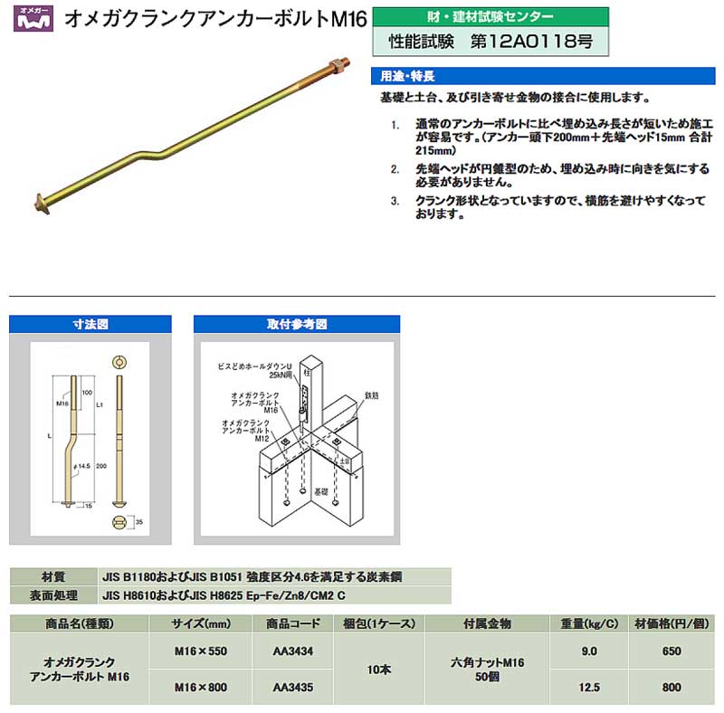 ケー・エフ・シー ホーク・アンカーボルトBタイプ ステンレス製 (1箱:100本入) SUS B12100 - 3