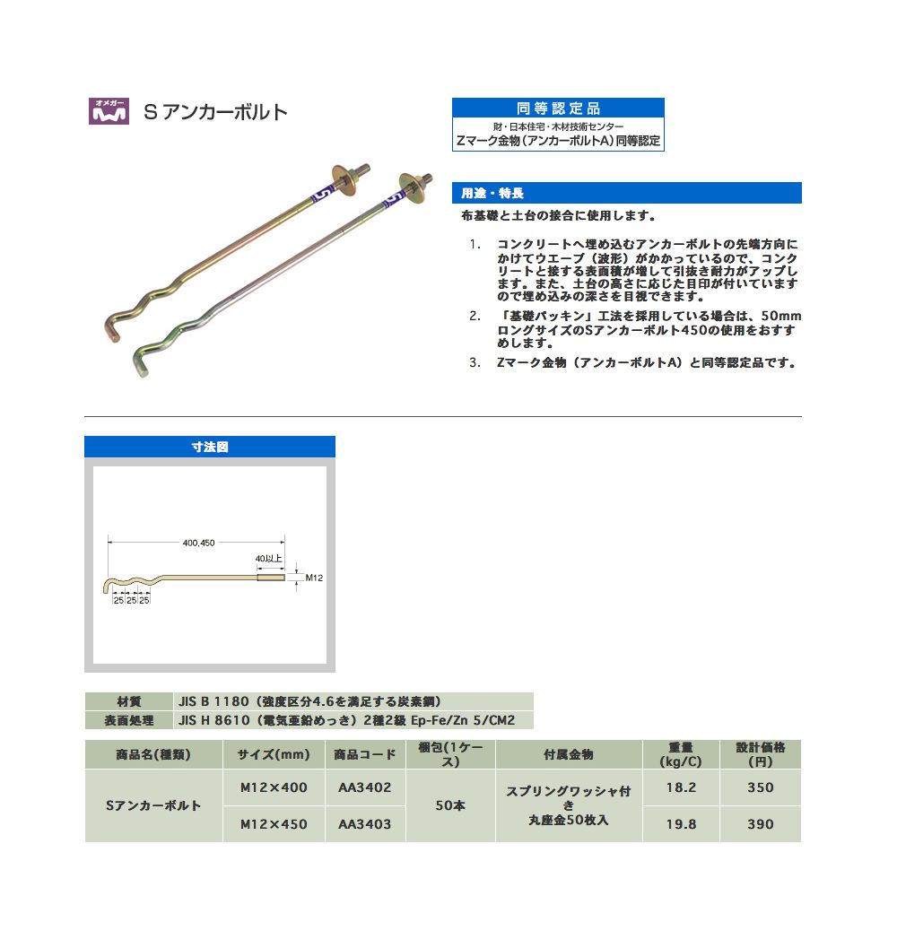 タナカ【Sアンカーボルト400・450】 - 「匠の一冊」公式通販サイト