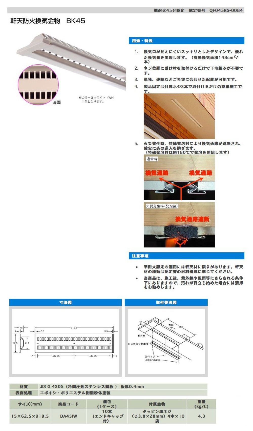 送関込 (20枚入) カナイ ニュービッグ軒裏換気金物 L NBGL ホワイト 302cm2