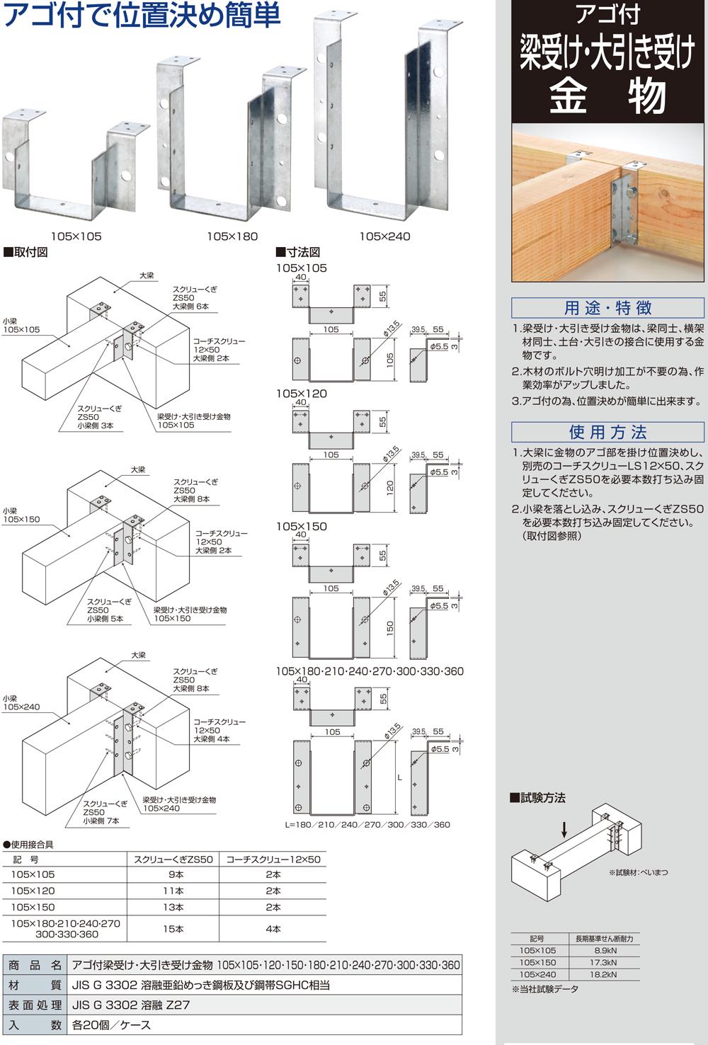 栗山百造 アゴ付梁受け・大引き受け金物 105×105 - 金物、部品