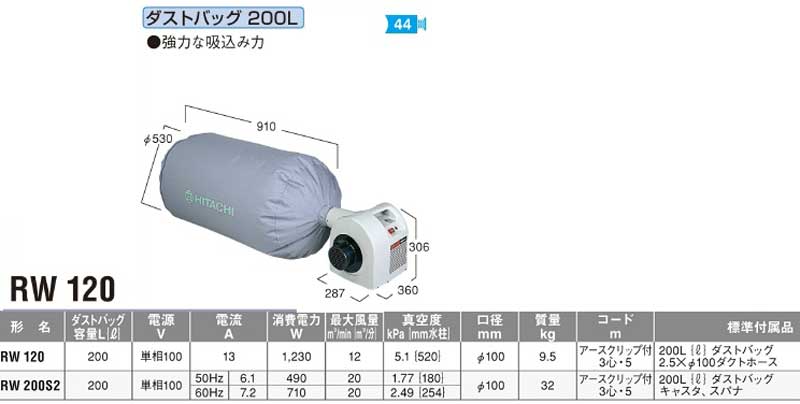 HiKOKI(ハイコーキ・日立工機)【RW120 木工用集じん機】RW120 - 「匠の 