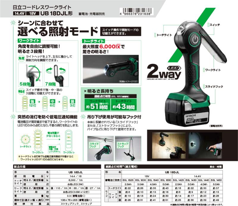 HiKOKI(ハイコーキ・日立工機)【UB18DJL コードレスワークライト】UB18DJL - 「匠の一冊」公式通販サイト